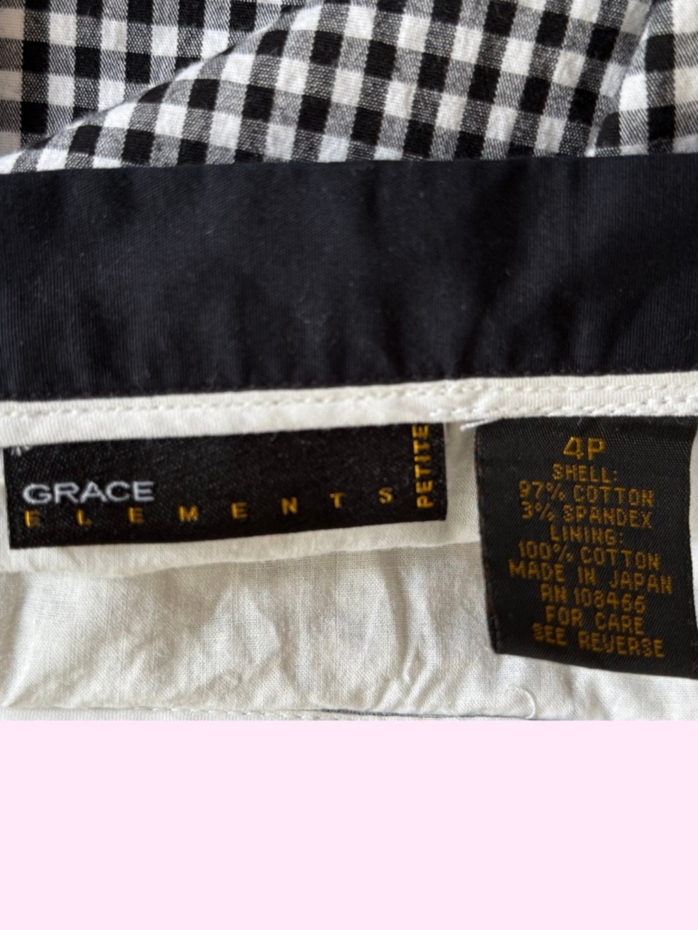 Grace Elements Black White Gingham Cotton Pencil Skirt Petite 4P Japan - Picture 7 of 8